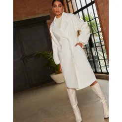 Double Breasted Balloon Sleeve Coat in Cream
