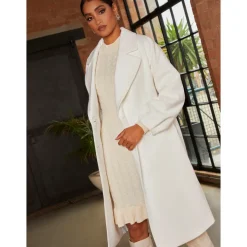 Double Breasted Balloon Sleeve Coat in Cream