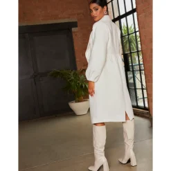 Double Breasted Balloon Sleeve Coat in Cream