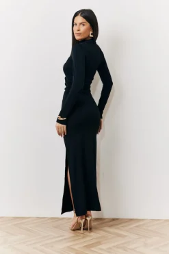Draped High Neck Dress Black