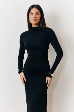 Draped High Neck Dress Black