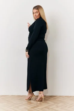 Draped High Neck Dress Black