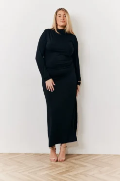 Draped High Neck Dress Black