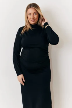 Draped High Neck Dress Black