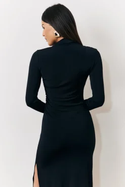 Draped High Neck Dress Black
