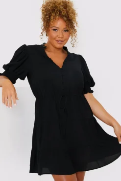 Drawstring Waist Balloon Sleeve Mini Dress