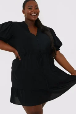 Drawstring Waist Balloon Sleeve Mini Dress