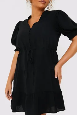 Drawstring Waist Balloon Sleeve Mini Dress