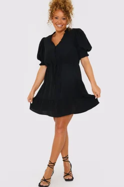 Drawstring Waist Balloon Sleeve Mini Dress