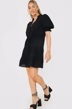 Drawstring Waist Balloon Sleeve Mini Dress