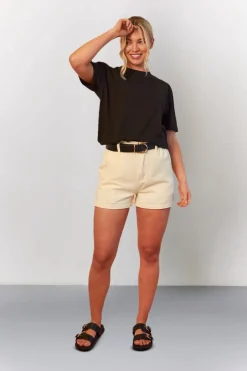 Ecru Denim Paper Bag Shorts