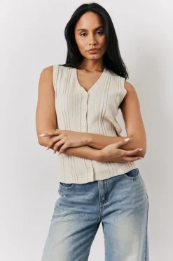Ecru Ribbed Button Up Knitted Waistcoat