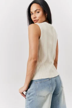 Ecru Ribbed Button Up Knitted Waistcoat
