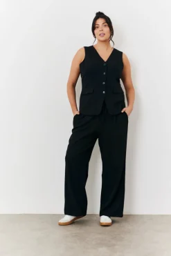 Elasticated Mid Rise Wide Leg Trouser