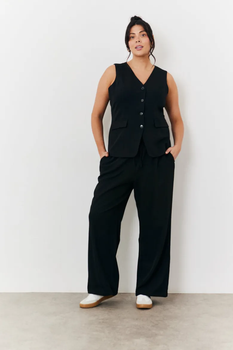 Elasticated Mid Rise Wide Leg Trouser