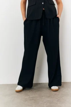 Elasticated Mid Rise Wide Leg Trouser