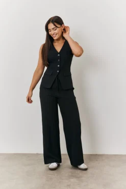 Elasticated Mid Rise Wide Leg Trouser