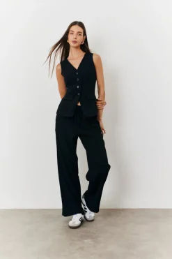 Elasticated Mid Rise Wide Leg Trouser