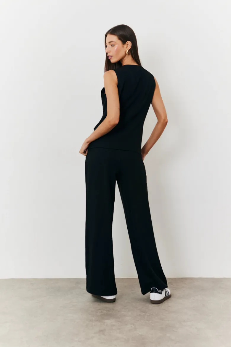 Elasticated Mid Rise Wide Leg Trouser
