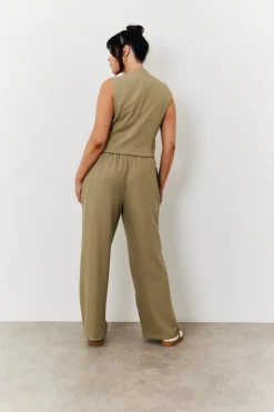 Elasticated Mid Rise Wide Leg Trouser