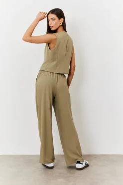 Elasticated Mid Rise Wide Leg Trouser