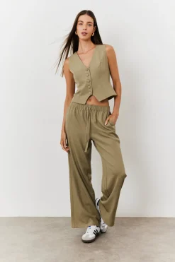 Elasticated Mid Rise Wide Leg Trouser
