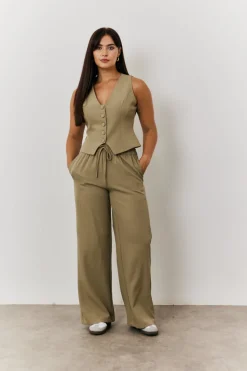 Elasticated Mid Rise Wide Leg Trouser