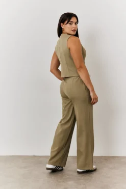 Elasticated Mid Rise Wide Leg Trouser