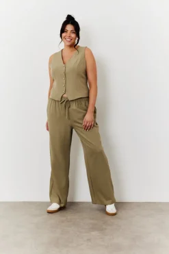 Elasticated Mid Rise Wide Leg Trouser