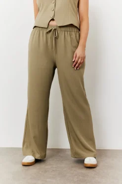 Elasticated Mid Rise Wide Leg Trouser