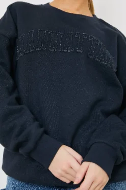 Embroidered Distressed Oversized Sweatshirt