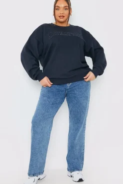 Embroidered Distressed Oversized Sweatshirt