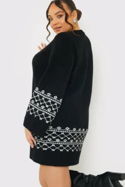 Fairisle Sleeve Detail Knit Mini Dress