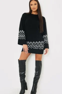Fairisle Sleeve Detail Knit Mini Dress