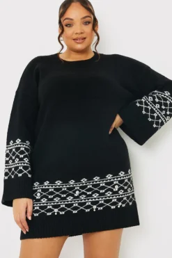 Fairisle Sleeve Detail Knit Mini Dress