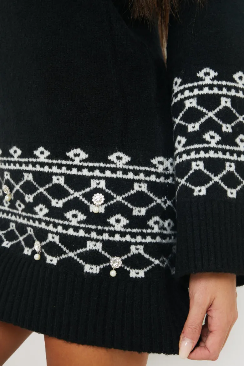 Fairisle Sleeve Detail Knit Mini Dress