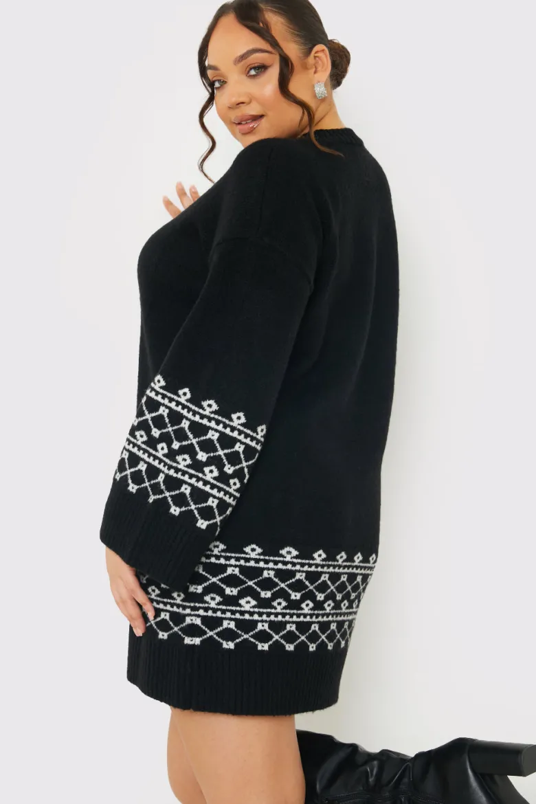Fairisle Sleeve Detail Knit Mini Dress