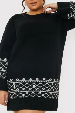 Fairisle Sleeve Detail Knit Mini Dress