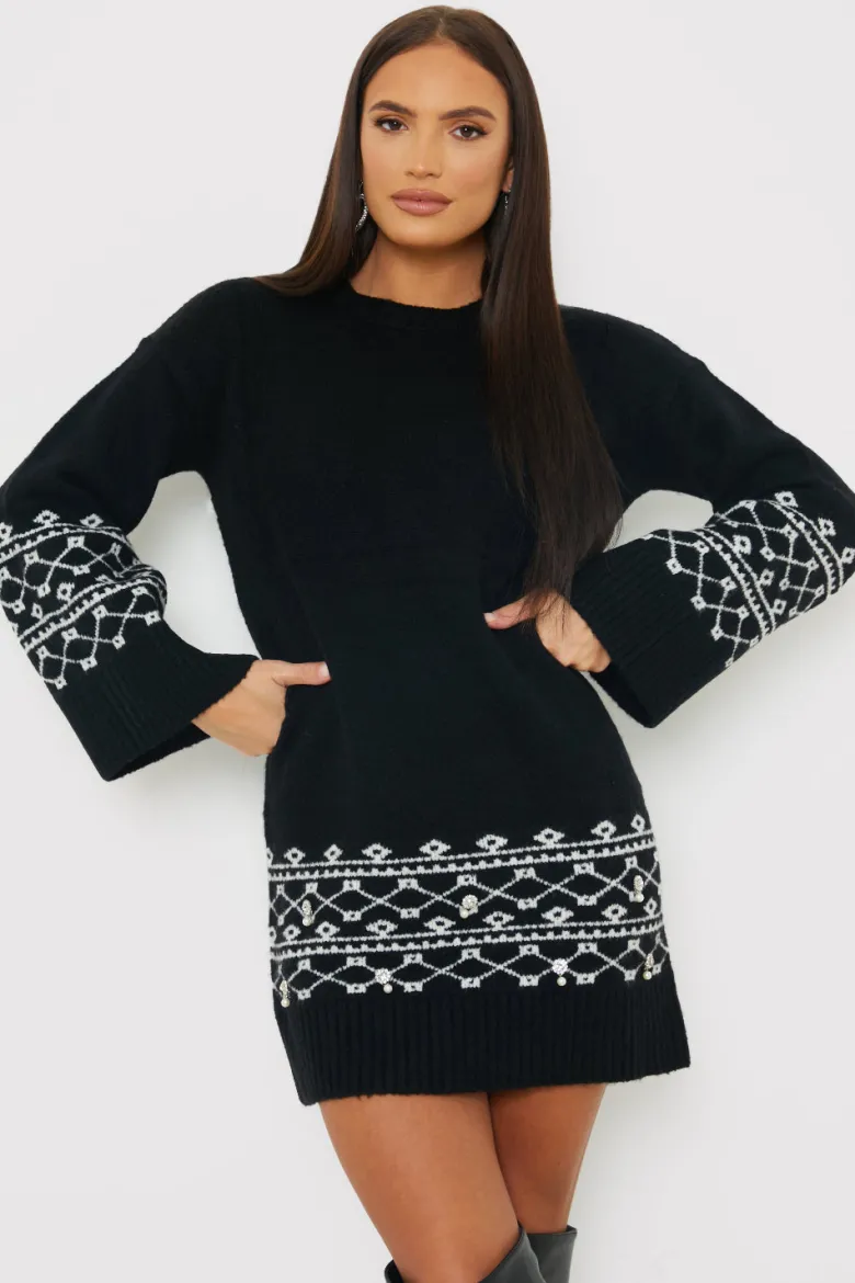 Fairisle Sleeve Detail Knit Mini Dress