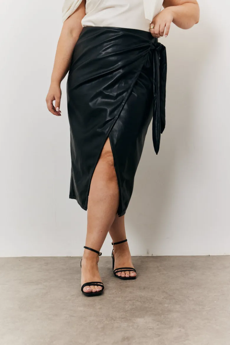 Faux Leather Wrap Skirt