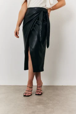 Faux Leather Wrap Skirt
