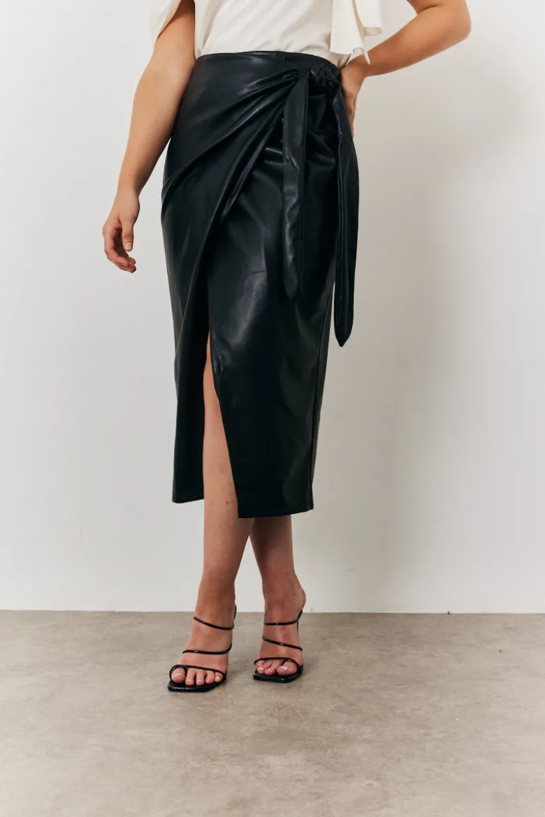Faux Leather Wrap Skirt