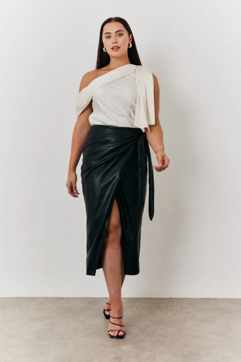 Faux Leather Wrap Skirt