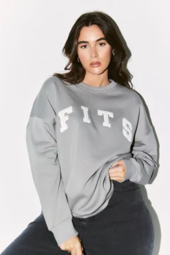 Fits Slogan Knitted Crew Neck Sweatshirt