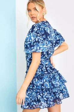 Floral Chiffon Wrap Detail Mini Dress