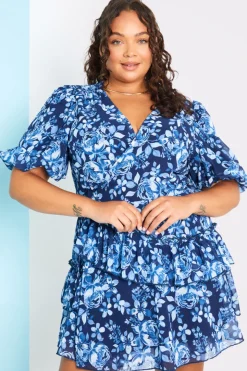 Floral Chiffon Wrap Detail Mini Dress