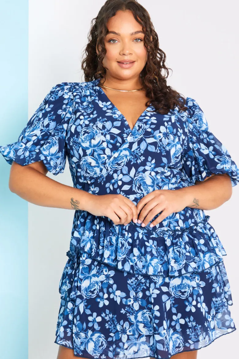 Floral Chiffon Wrap Detail Mini Dress