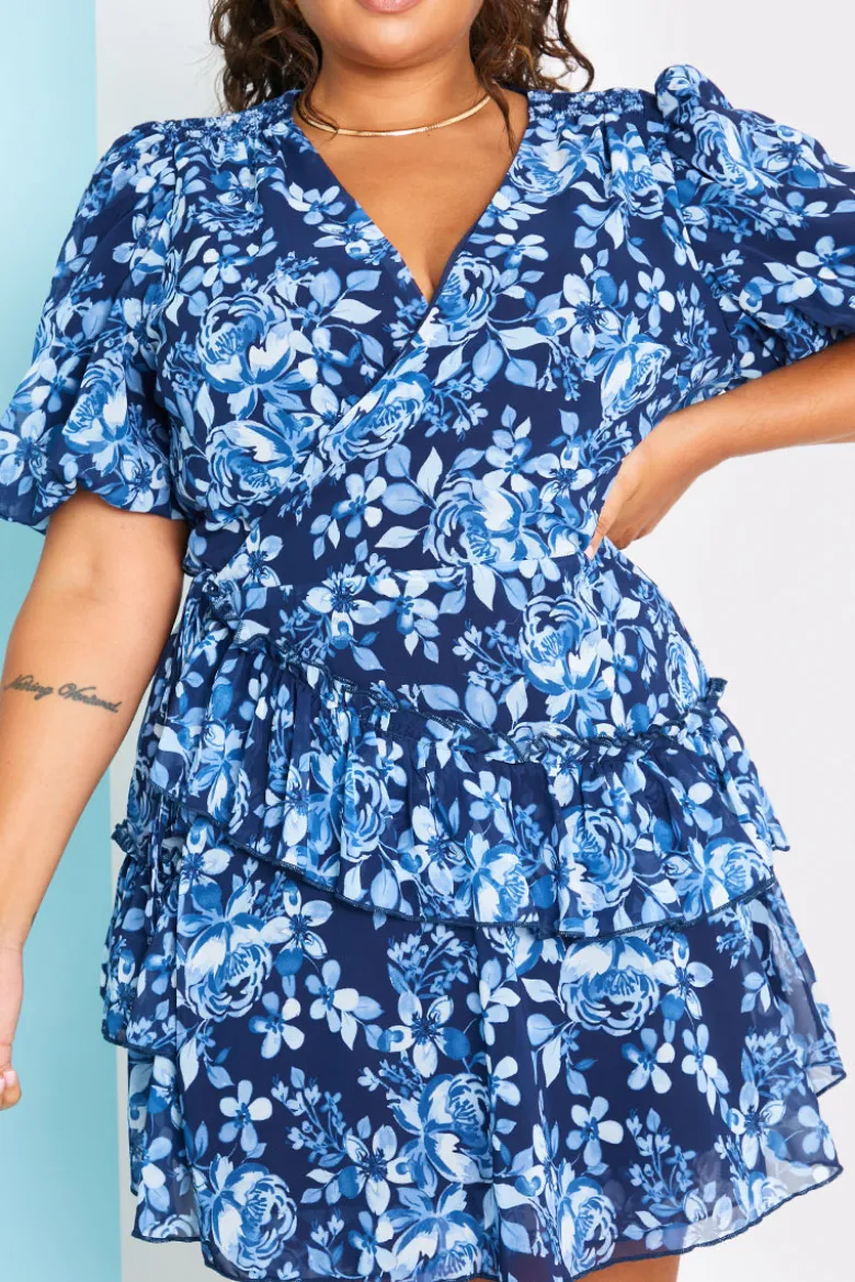 Floral Chiffon Wrap Detail Mini Dress
