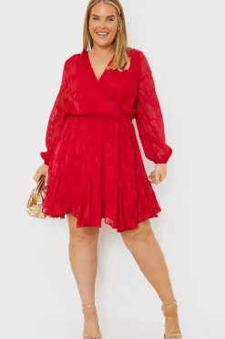 Floral Jacquard Chiffon Wrap Detail Mini Dress