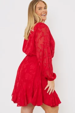 Floral Jacquard Chiffon Wrap Detail Mini Dress